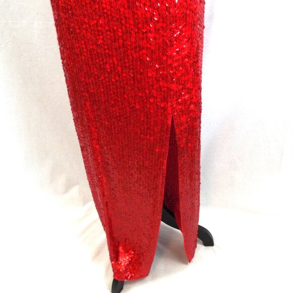 Adrianna Papell Evenings Vintage Red Sequin Halter Evening Gown Dress Size 6 - Picture 6 of 11